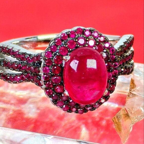 925 Sterling Silver Ring with Natural Ruby 8x6mm. - Picture 1 of 10